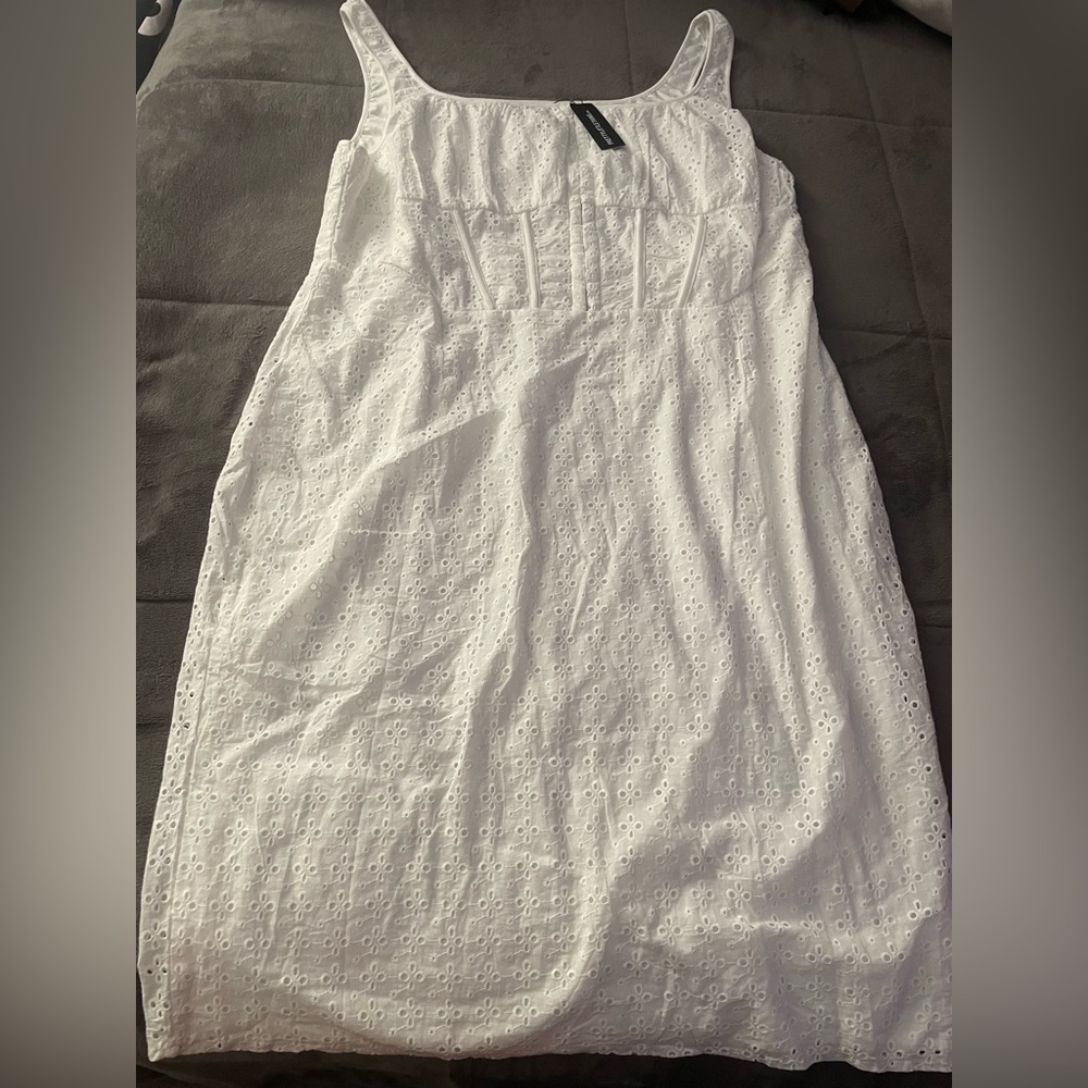 Plus White Broderie Anglaise Corset Midi Dress